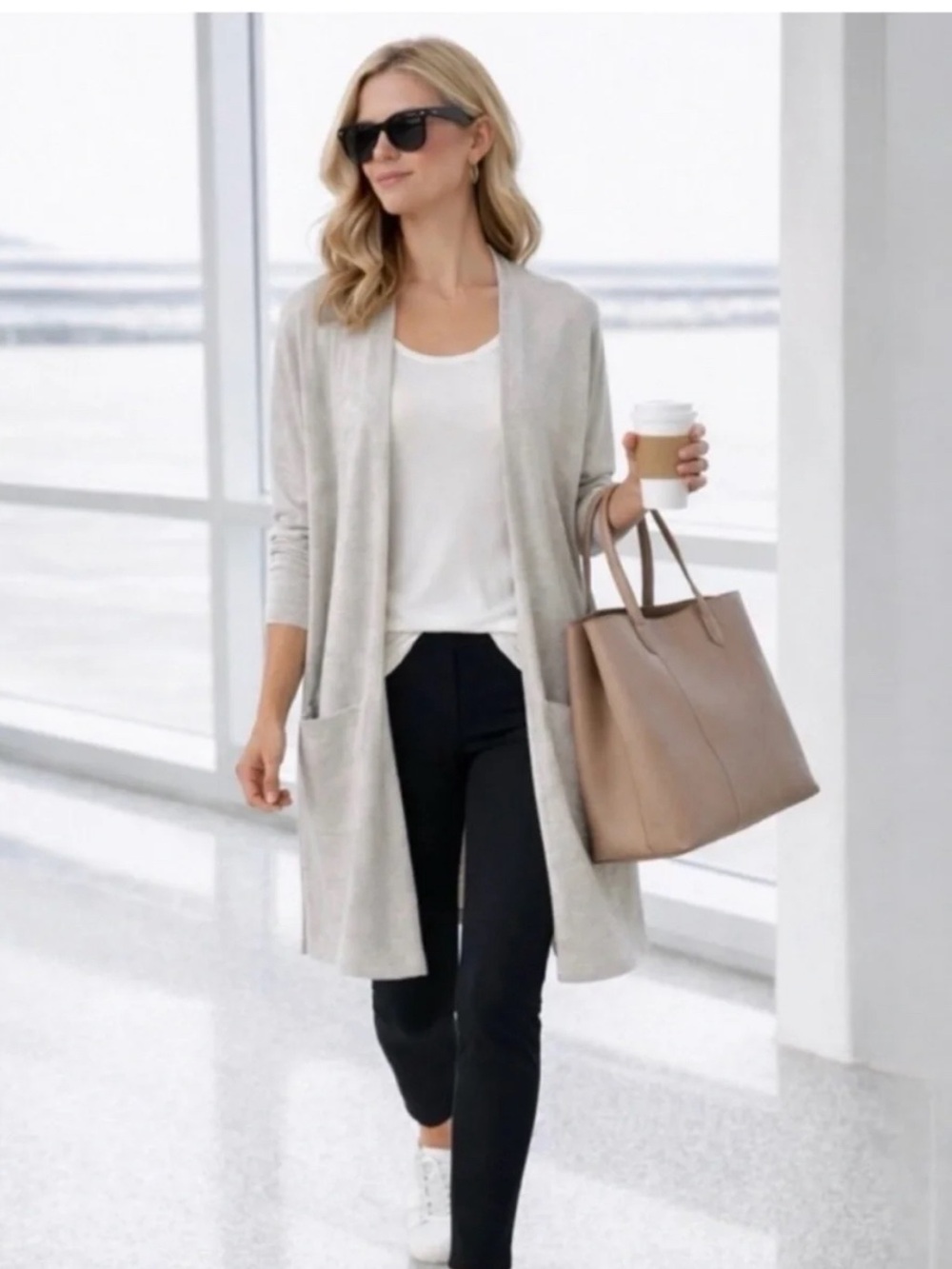 Anthropologie DONNI ribbed open-front duster cardigan with two front pockets